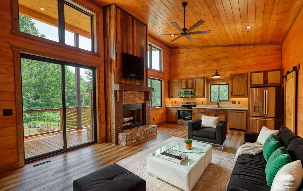 Second living area, shown virtually staged with furniture
