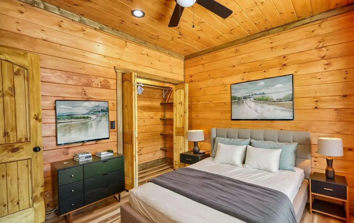 Bedroom with a double closet, shown virtually staged