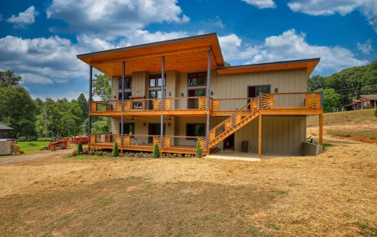 Two-story new construction home on Church Street in Blue Ridge with multi-level wood decks
